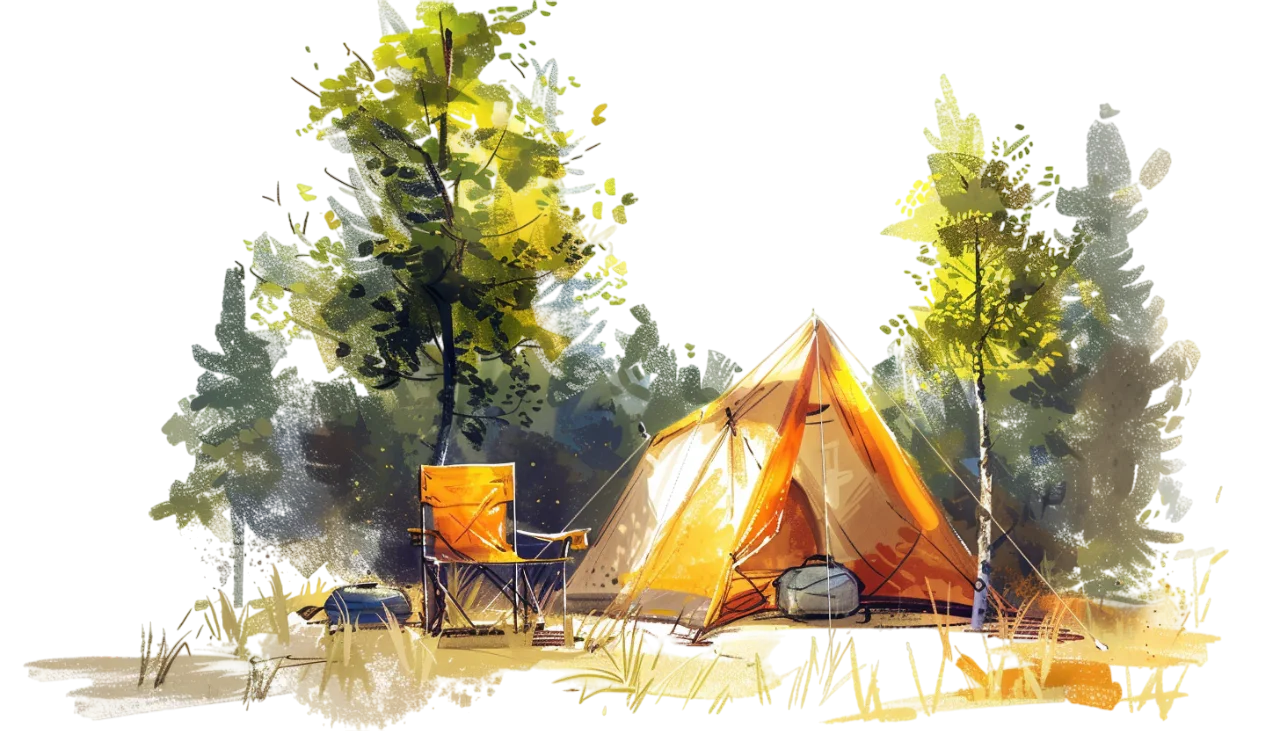 Watercolor Camping Tent Landscape Free PNG