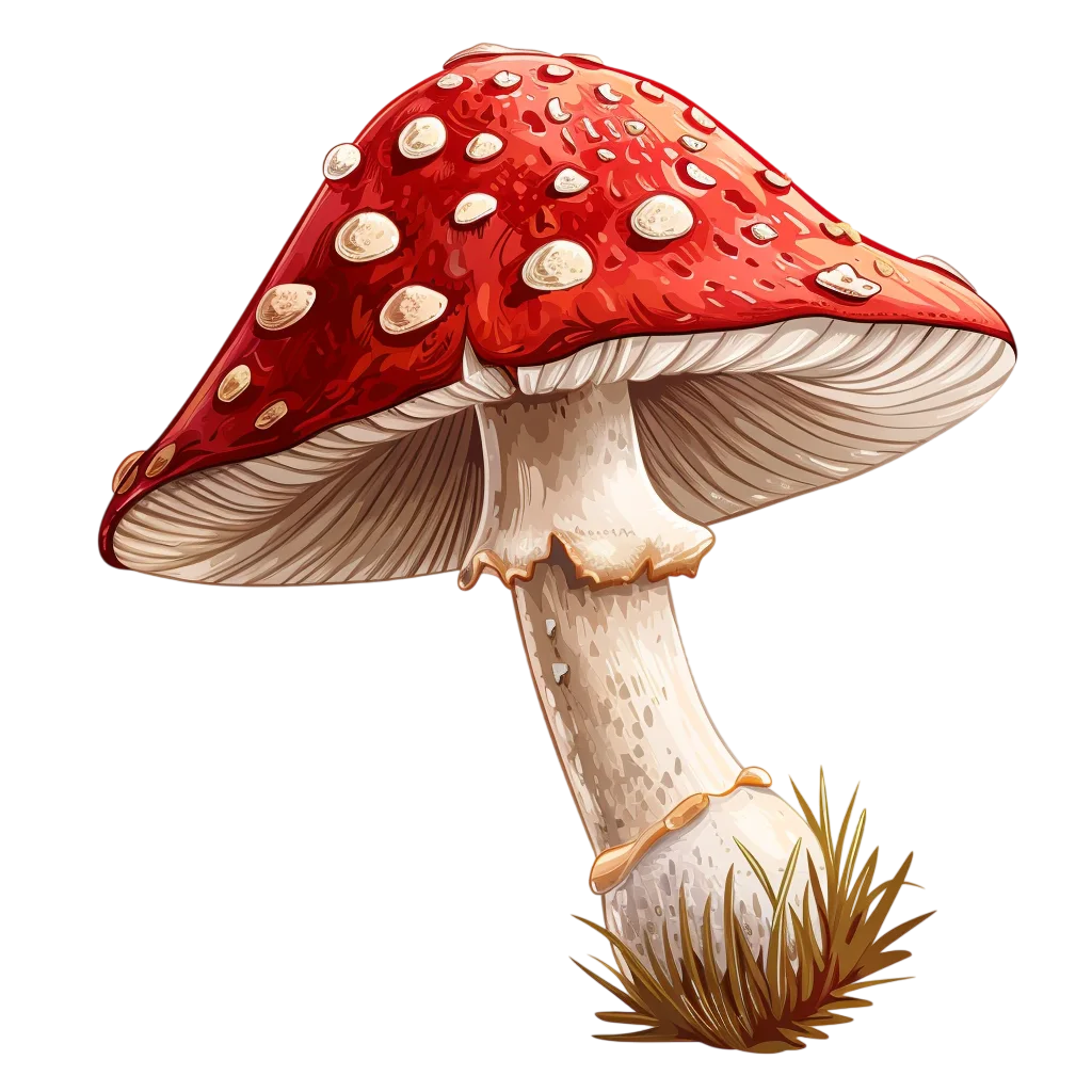 Single Red Amanita Mushroom Free PNG Image