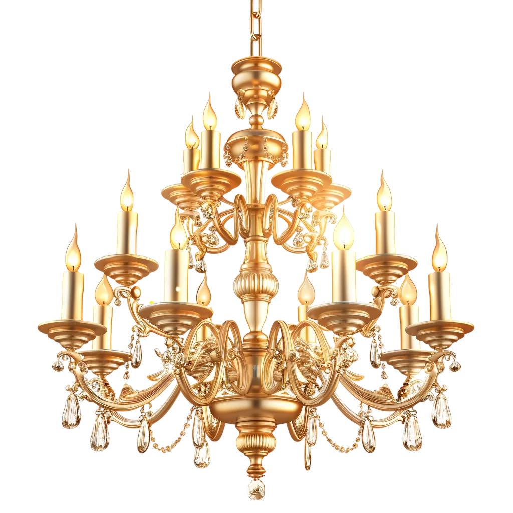 Ornate Golden Chandelier Light Free PNG Image