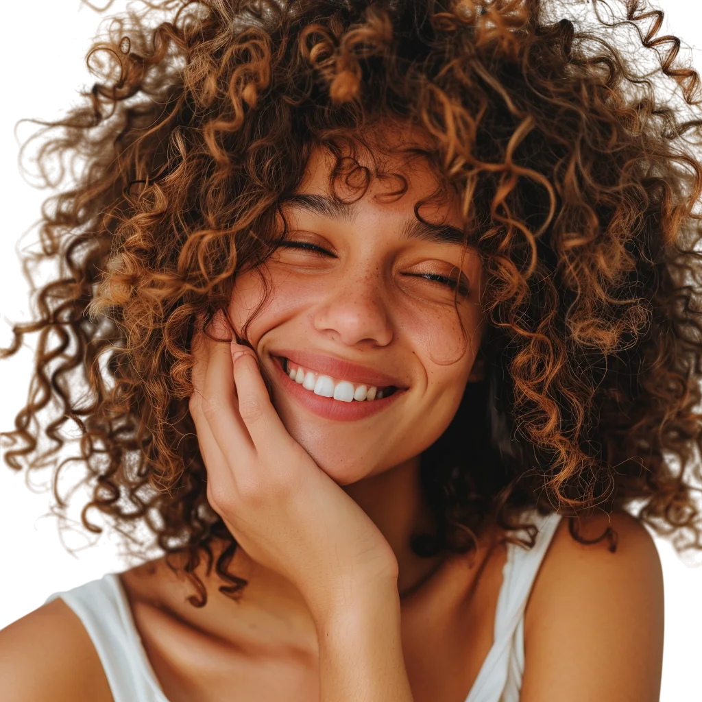 Smiling Woman with Curly Hair Free PNG Image