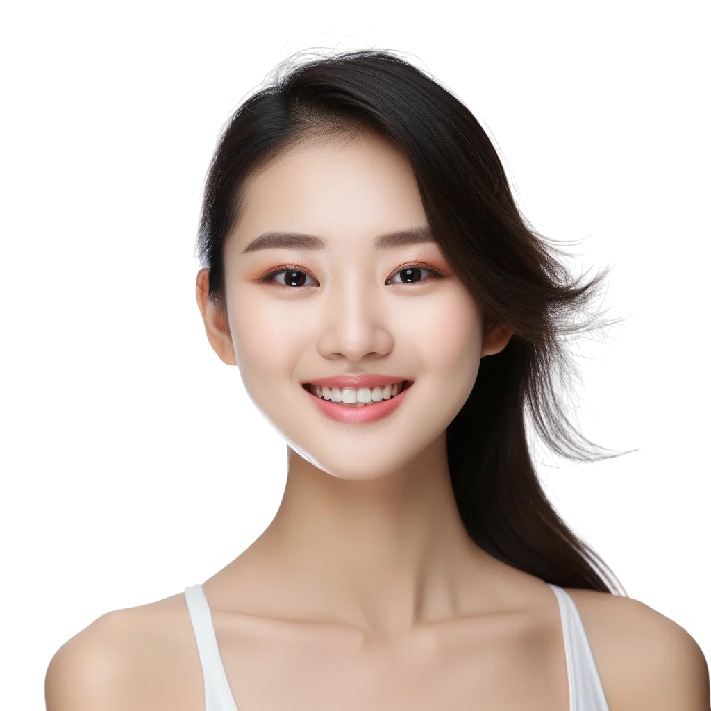 Smiling Asian Woman with Long Hair Free PNG