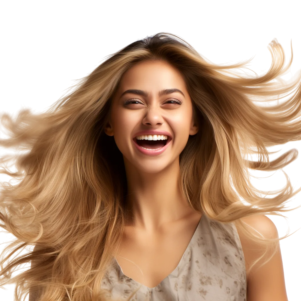 Smiling Woman with Wavy Hair Free PNG Image