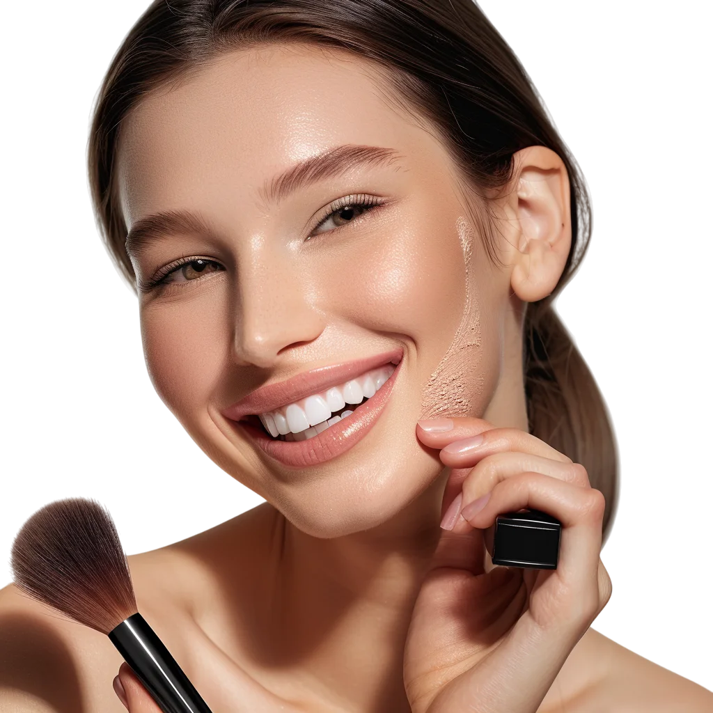 Smiling Woman Applying Makeup Free PNG Image
