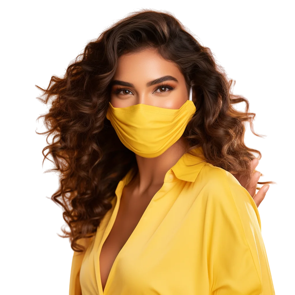 Woman with Curly Hair Wearing Yellow Mask Free PNG