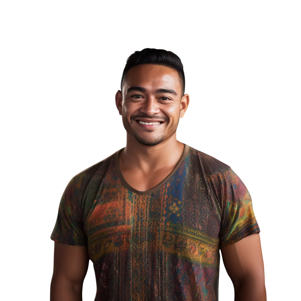Smiling Man in Printed Shirt Free PNG