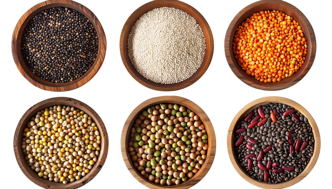 Assorted Grains in Wooden Bowls Free PNG