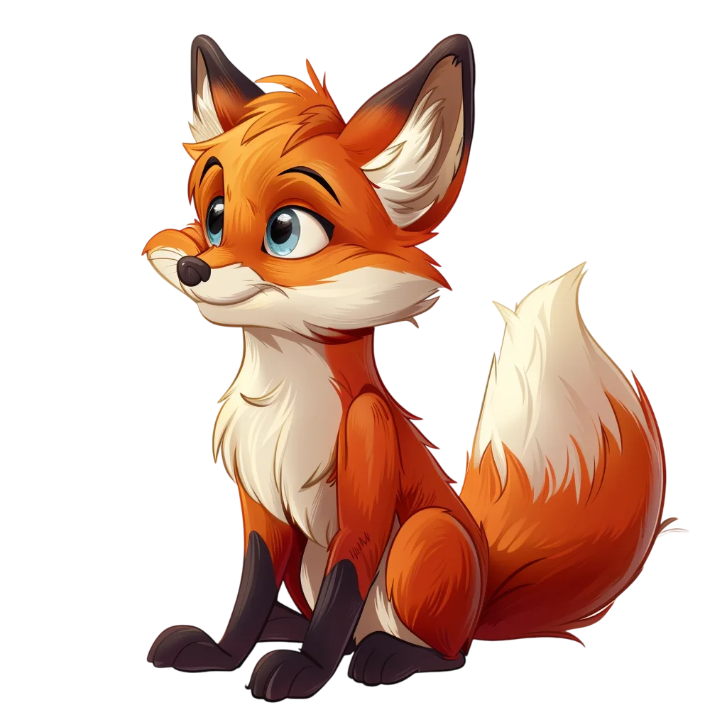 Cute Cartoon Fox Sitting Free PNG Illustration