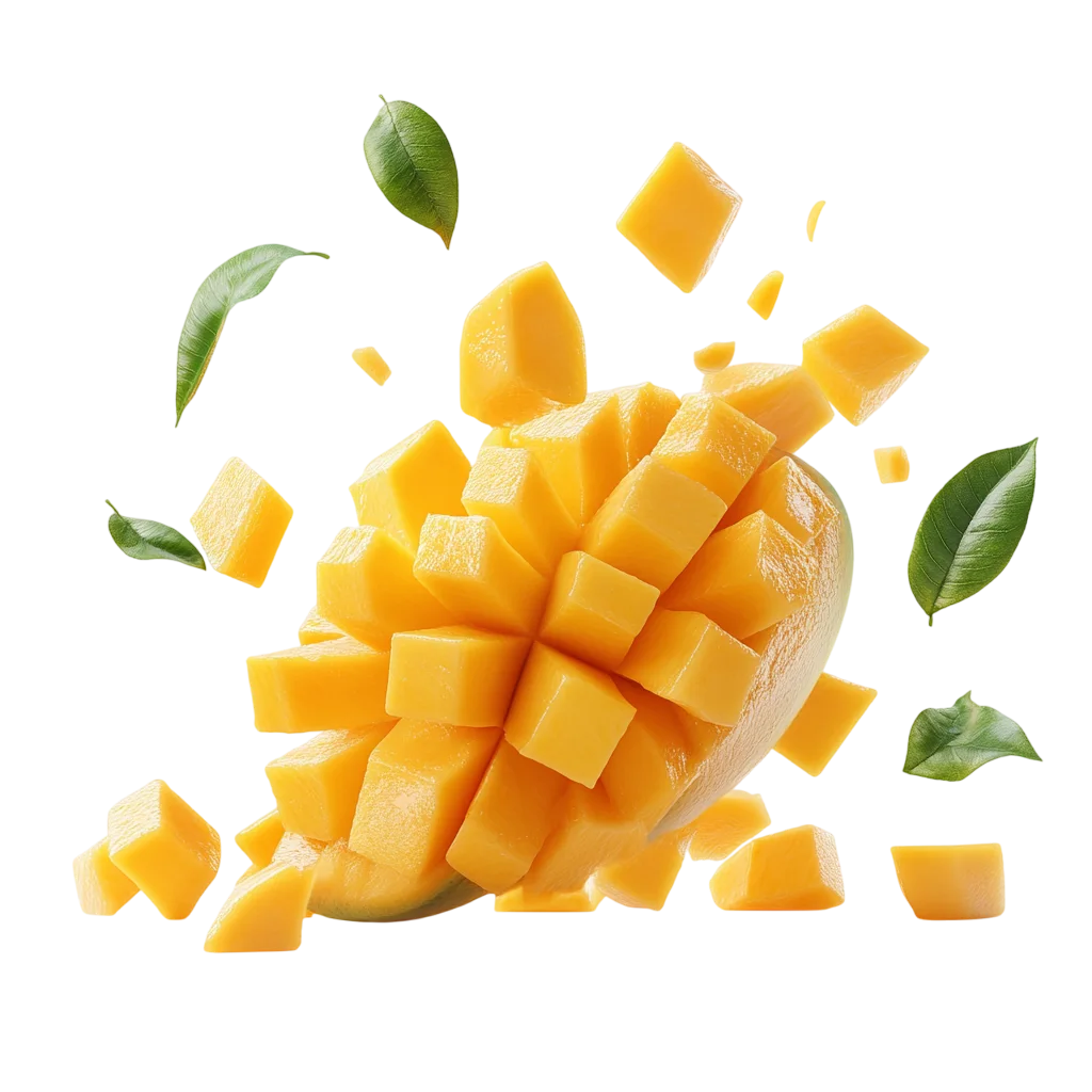Fresh Juicy Mango Chunks Splash Free PNG