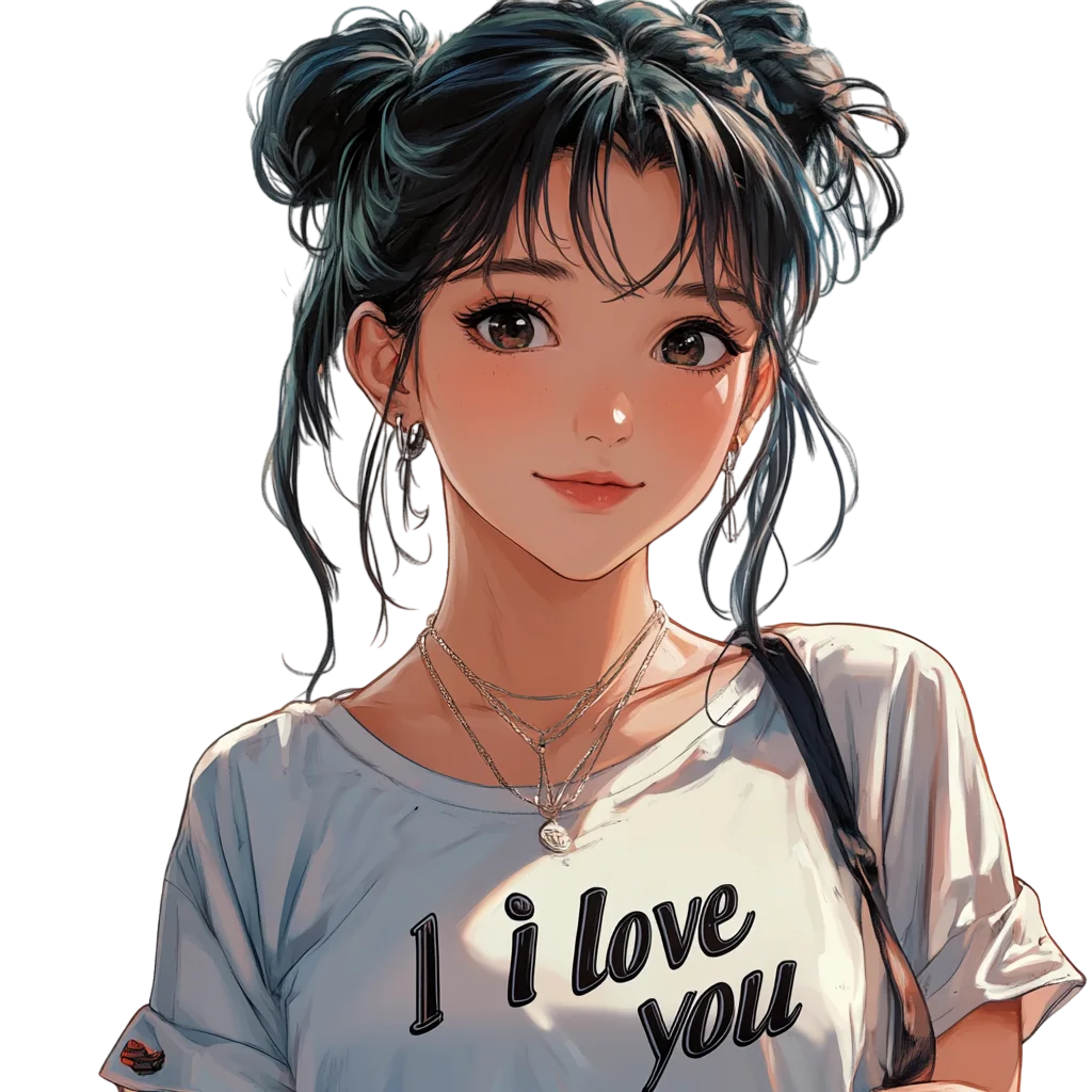 Cute Anime Girl Portrait T-Shirt Free PNG