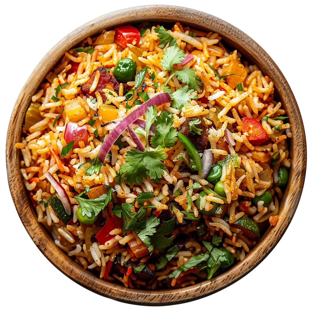 Delicious Spicy Veg Fried Rice Bowl PNG
