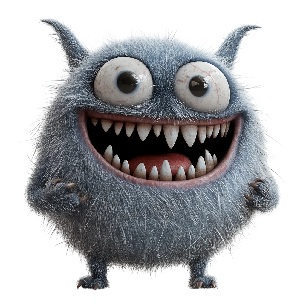 Spooky Cute Grey Monster Character Free PNG