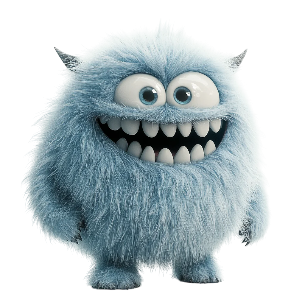 Spooky Cute Fuzzy Blue Monster Free PNG