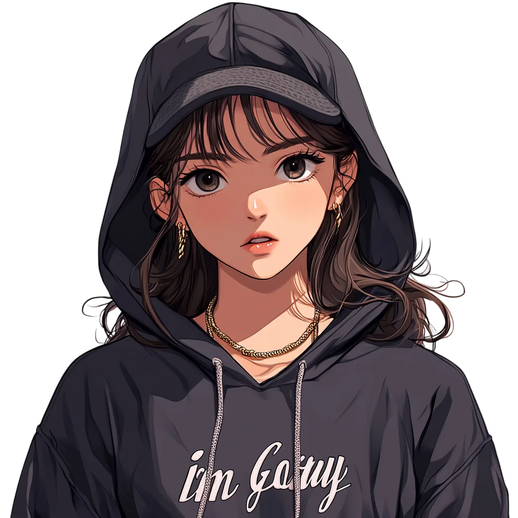 Anime Girl In Black Hoodie Portrait Free PNG