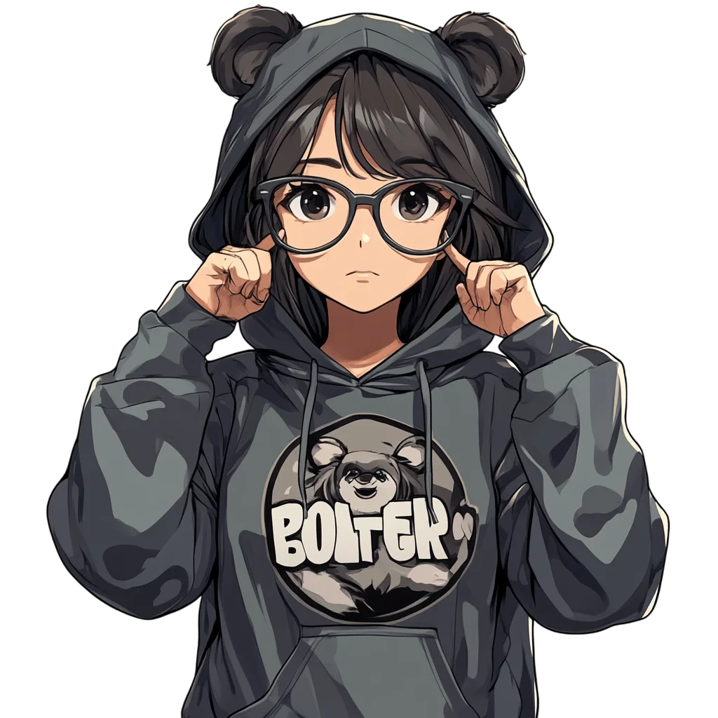 Cute Chibi Black Bear Hoodie Girl Free PNG