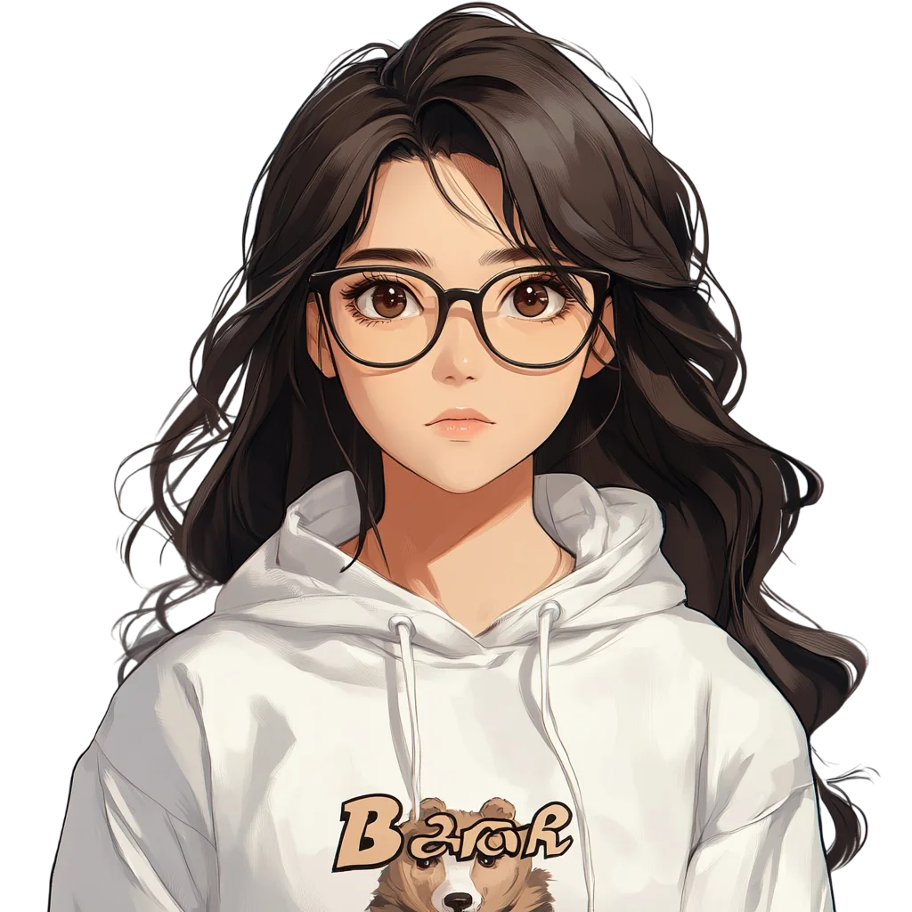 Cute Chibi Glasses Girl Hoodie Character Free PNG