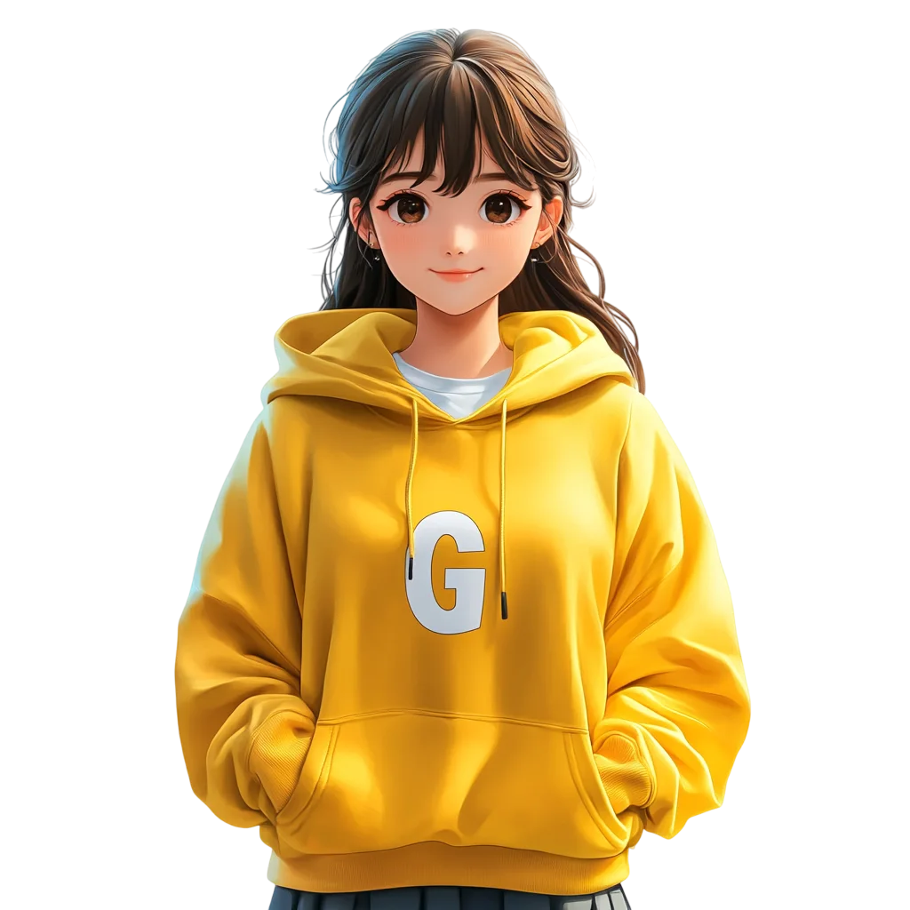 Cute Chibi Yellow Hoodie Girl Character Free PNG