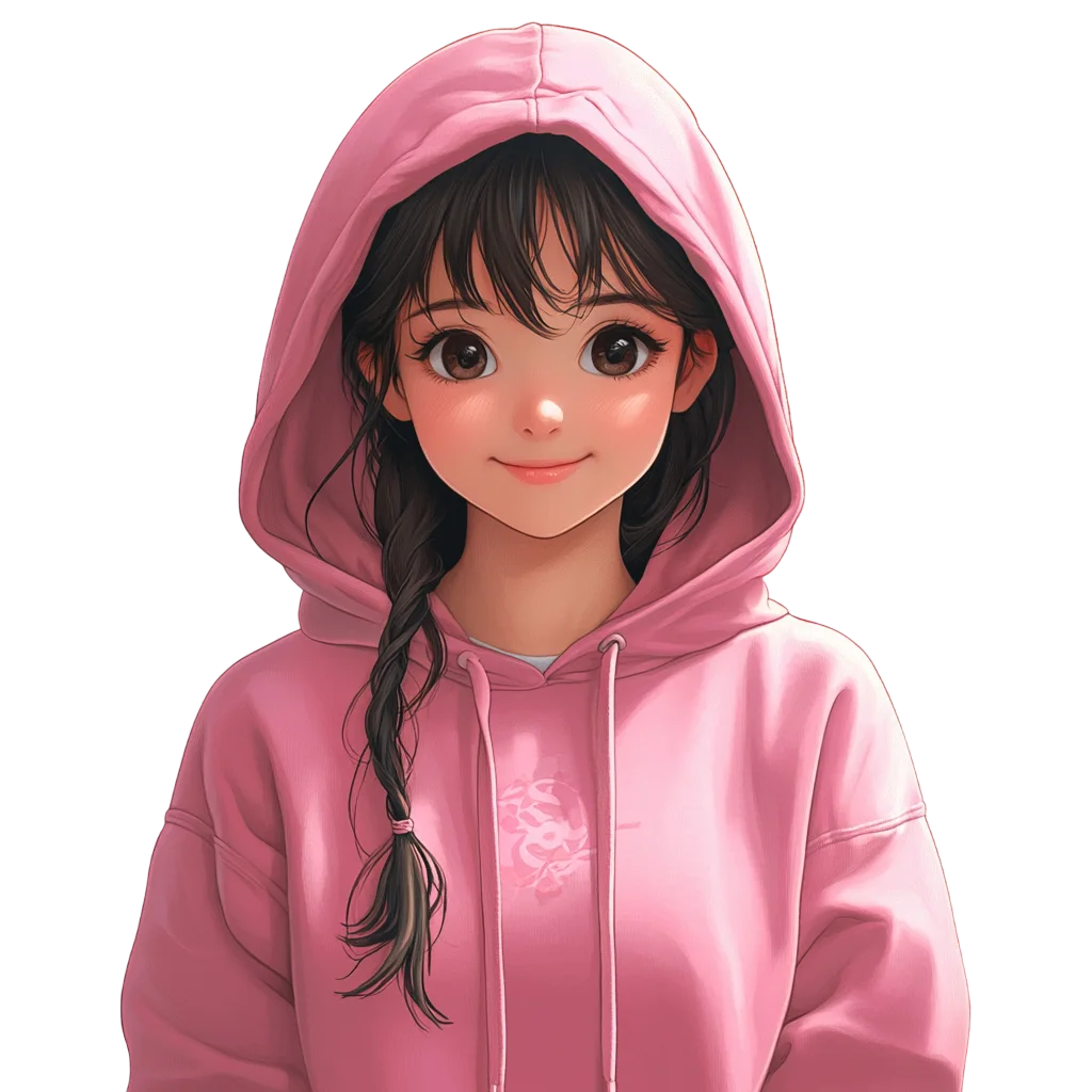Cute Chibi Pink Hoodie Girl Standing Free PNG