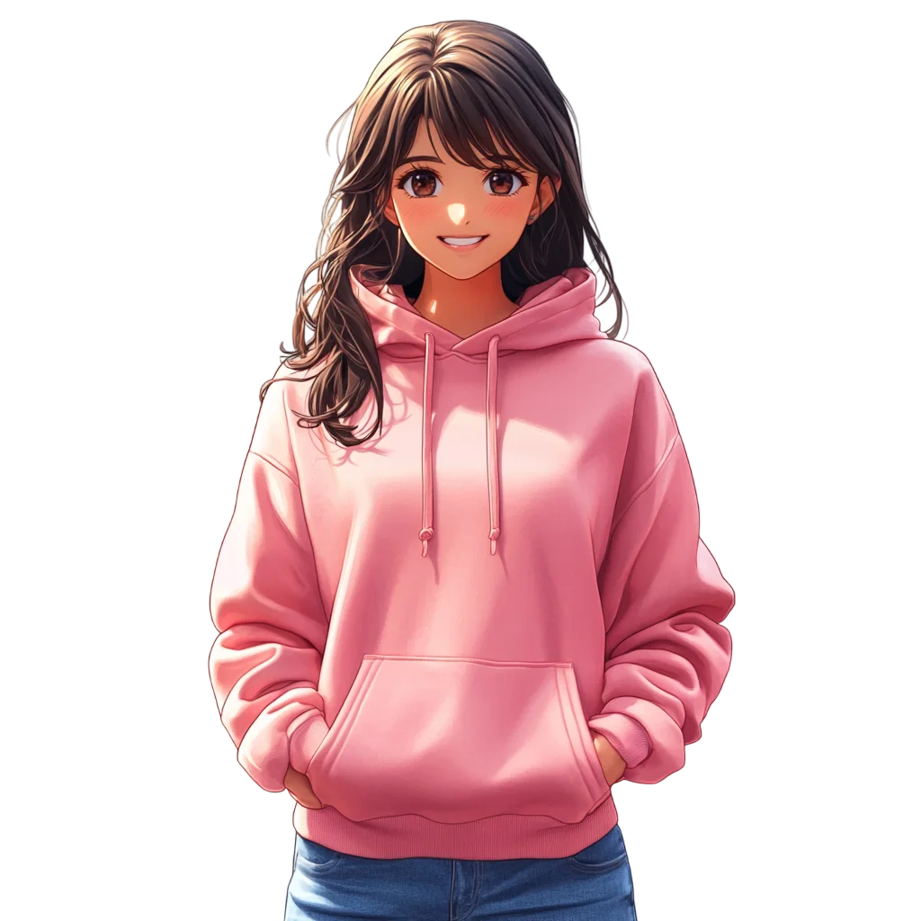 Cute Chibi Pink Hoodie Girl Full Body Free PNG