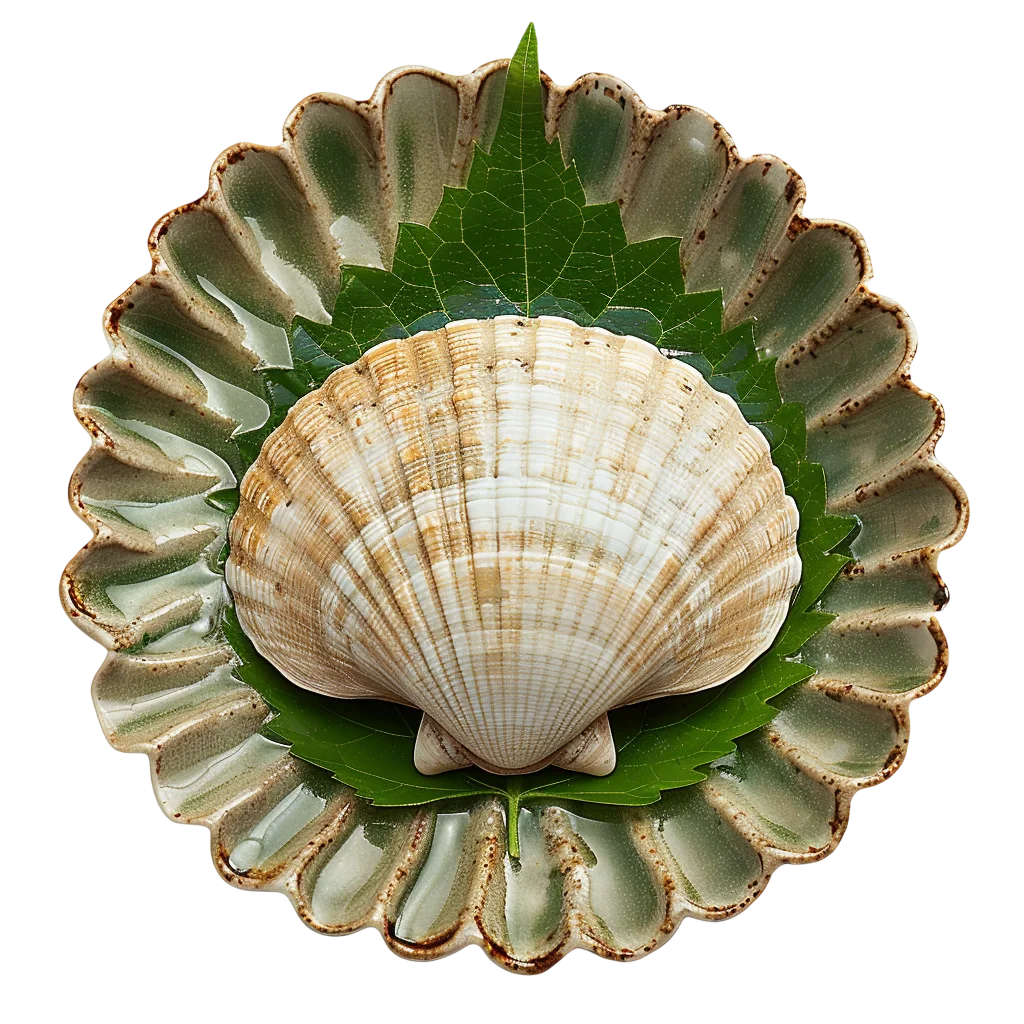 Seashell On Mossy Leaf Dish Free PNG