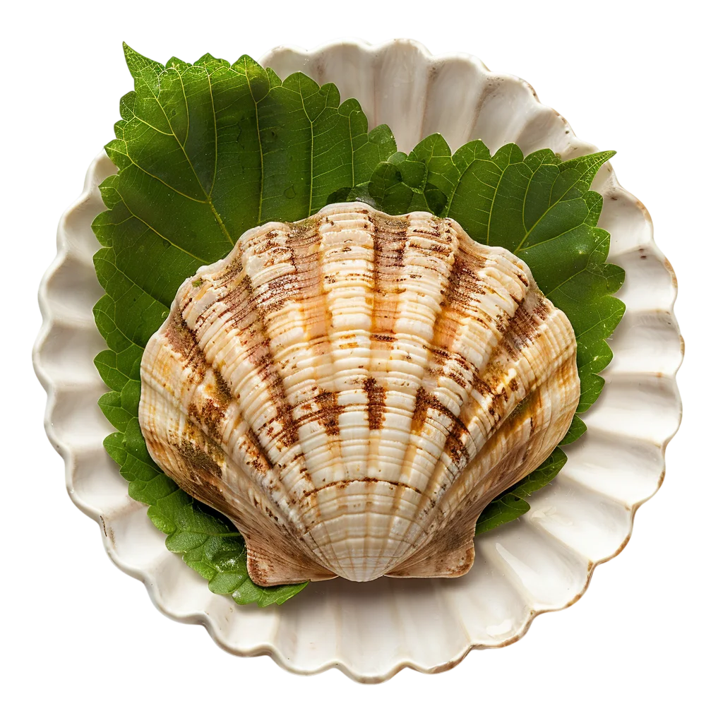 Detailed Seashell On Mossy Leaf Dish Free PNG