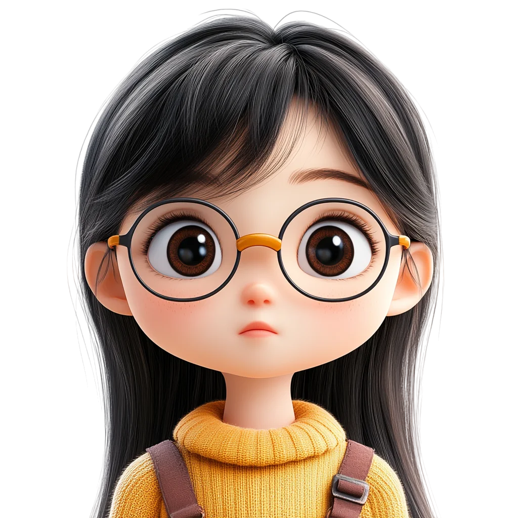 Cute Chibi Glasses Girl Portrait Free PNG