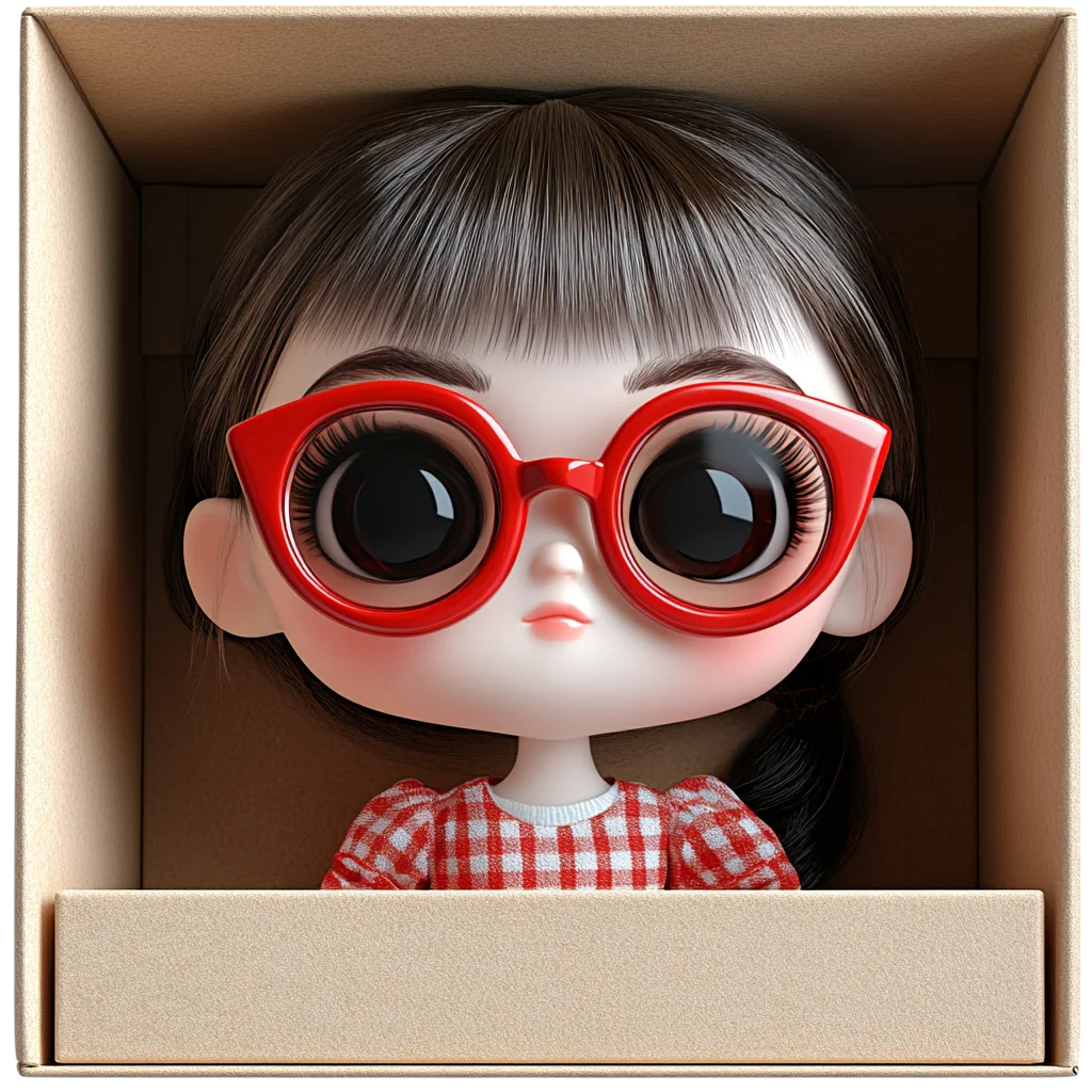 Cute Chibi Red Glasses Girl Box Free PNG