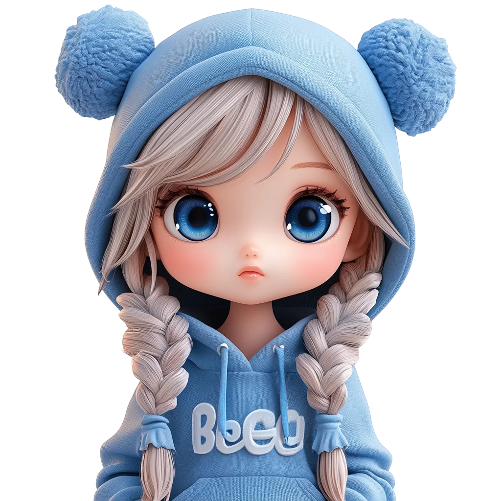 Cute Chibi Blue Hoodie Girl Character Free PNG