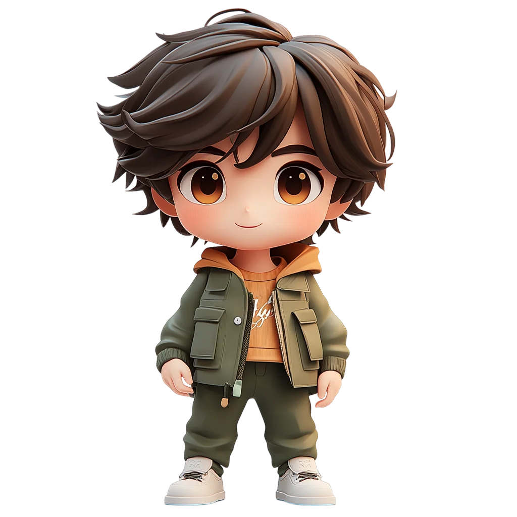 Cute Chibi Boy In Green Jacket PNG