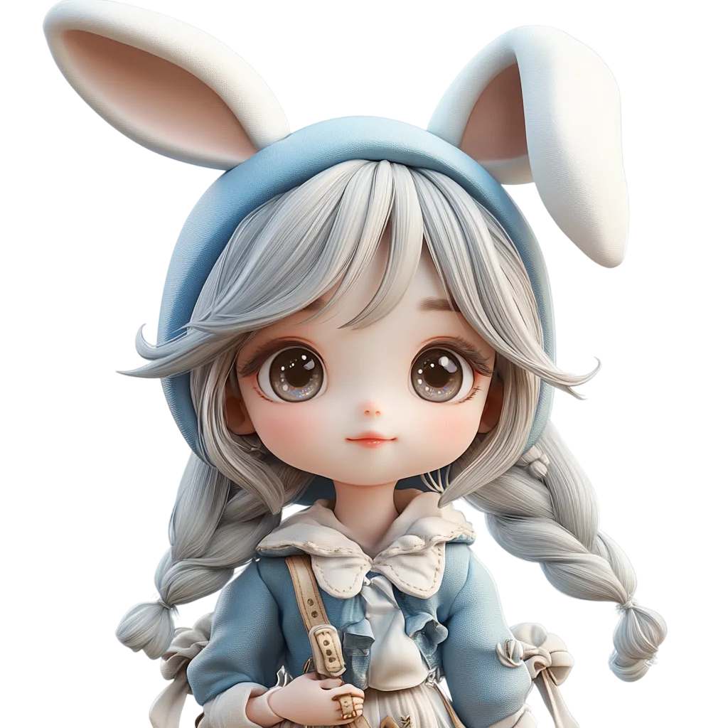 Cute Chibi Blue Bunny Winter Girl PNG