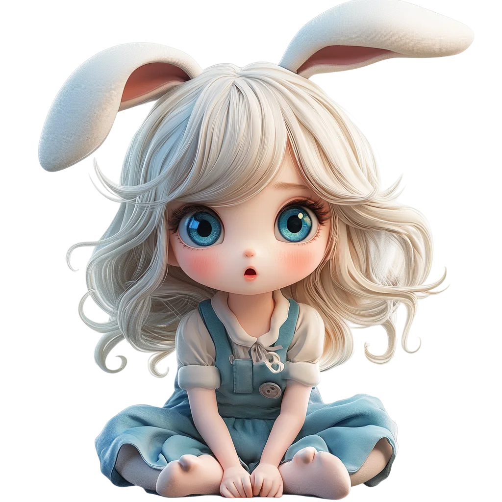 Cute Chibi Bunny Girl Sitting Figure PNG