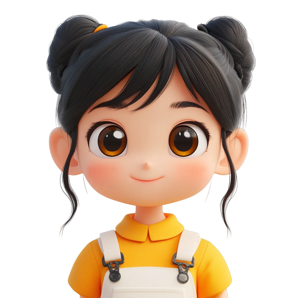 Cute Chibi Girl With Black Pigtails PNG