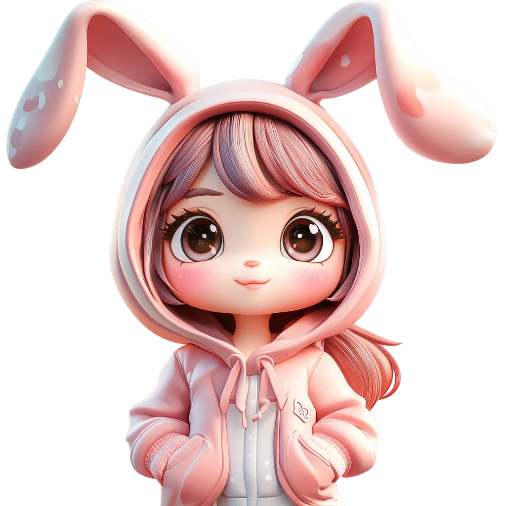 Cute Chibi Pink Bunny Hoodie Girl PNG