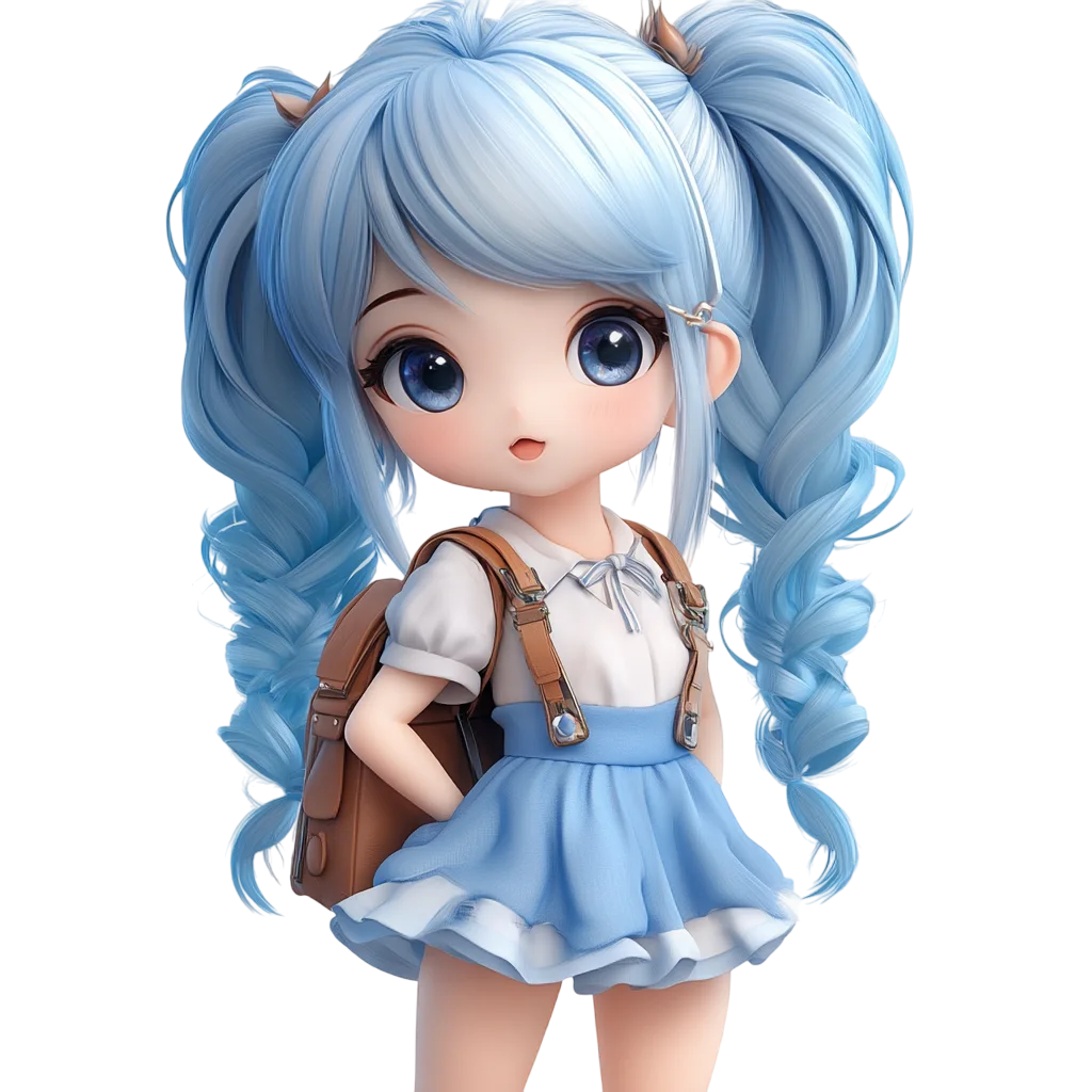 Cute Chibi Blue Haired Girl In Dress Free PNG