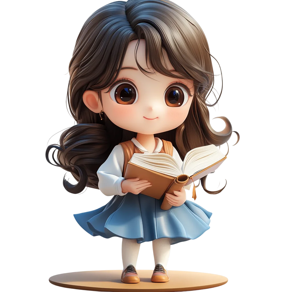 Cute Chibi Girl Reading Book Figurine Free PNG