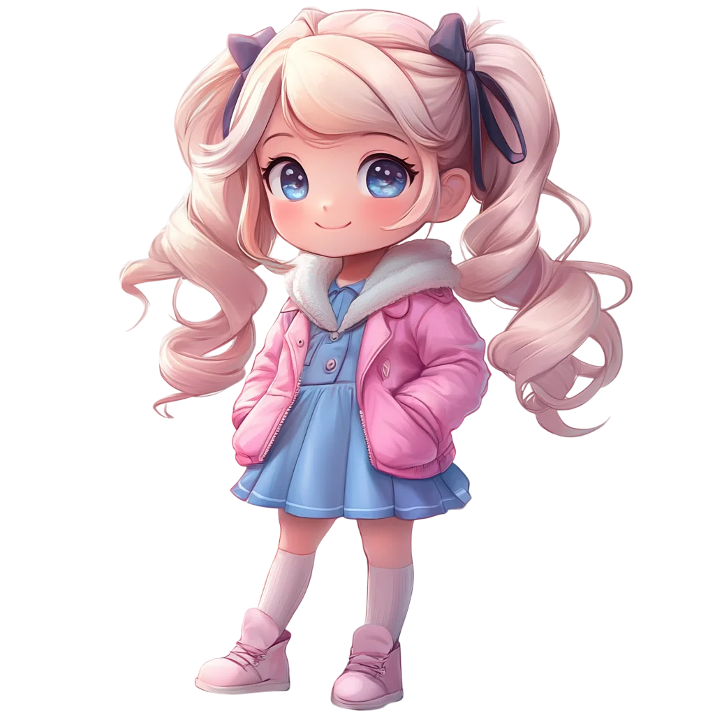 Cute Chibi Pink Haired Girl In Coat Free PNG