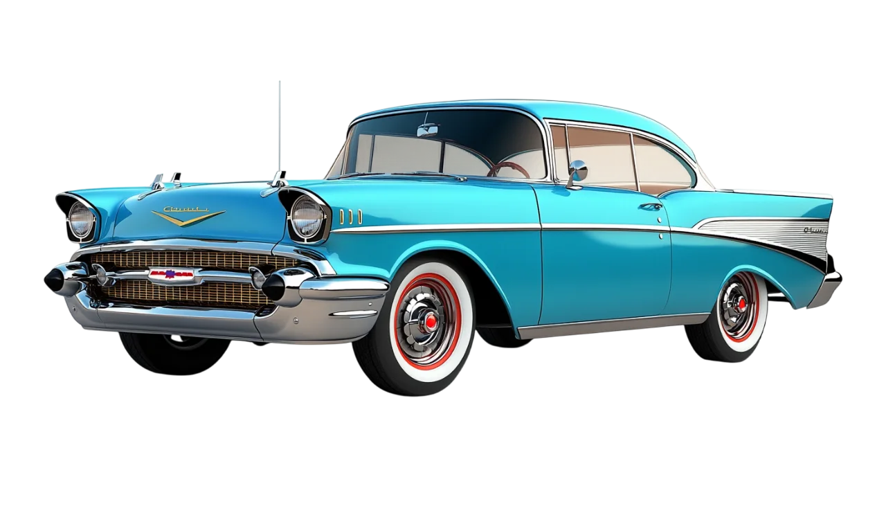 Classic Turquoise Vintage Car Front View PNG