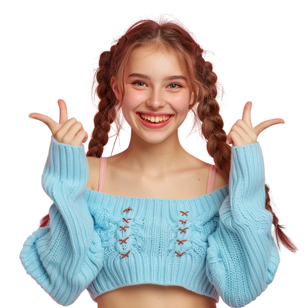 Smiling Teenage Girl Posing With Hands PNG