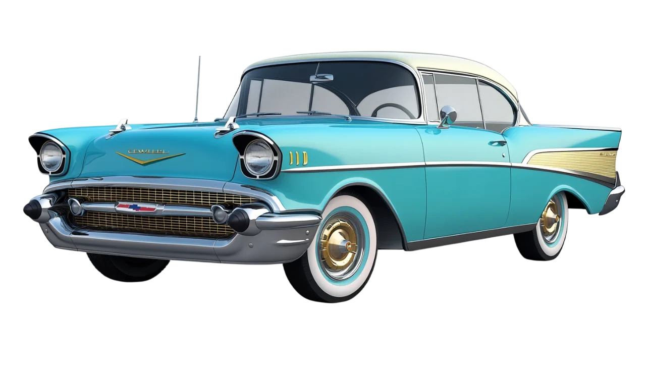 Classic Turquoise Vintage Car Side View PNG