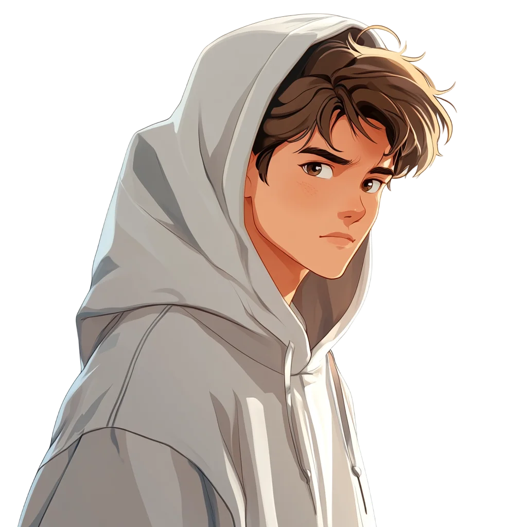 Anime Boy In Grey Hoodie Portrait PNG