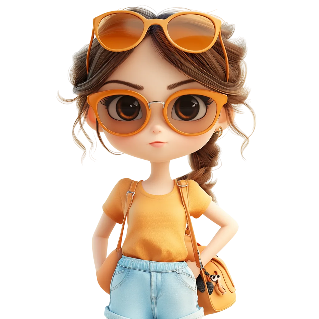 Cute Chibi Girl With Orange Glasses PNG