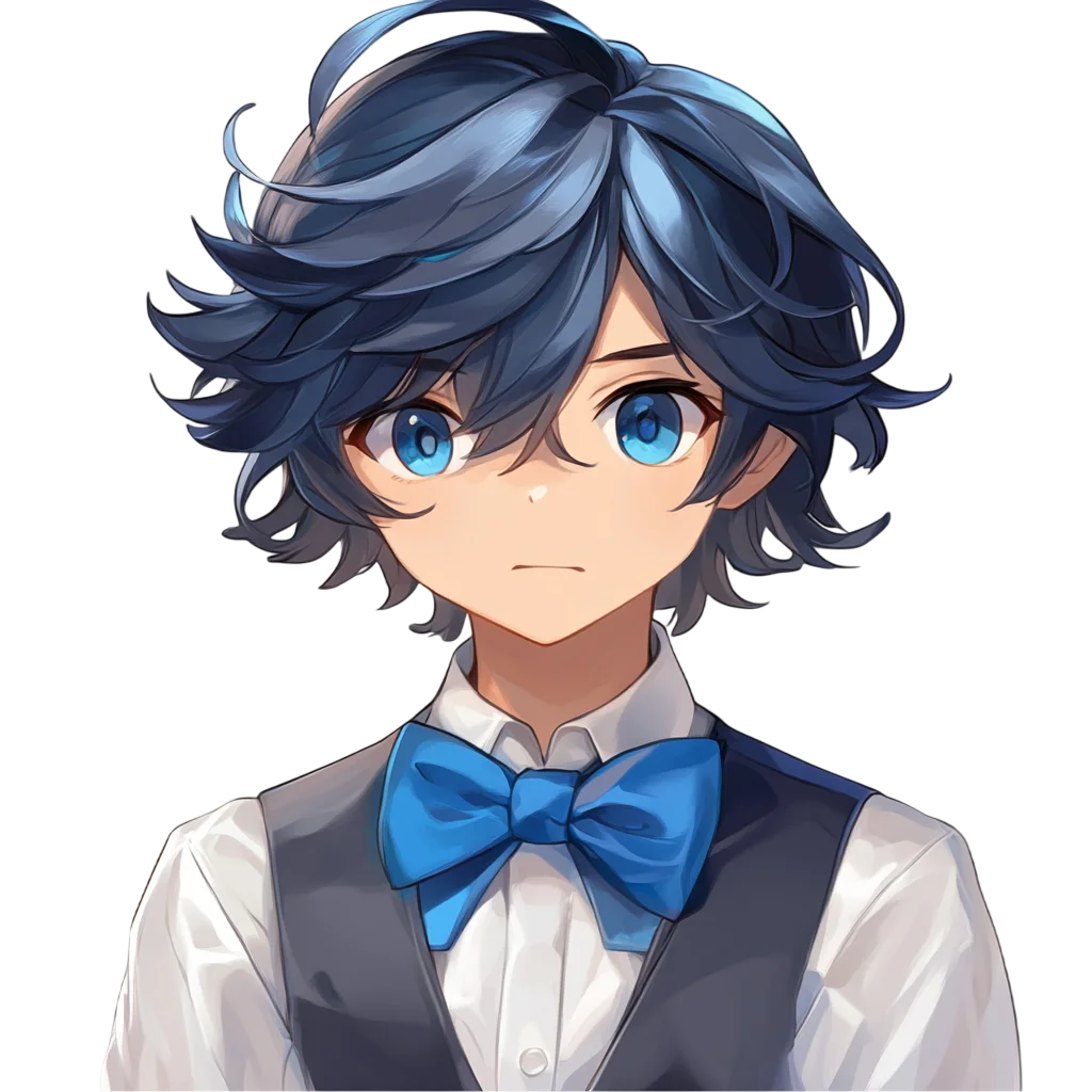 Anime Boy Portrait With Blue Bowtie PNG