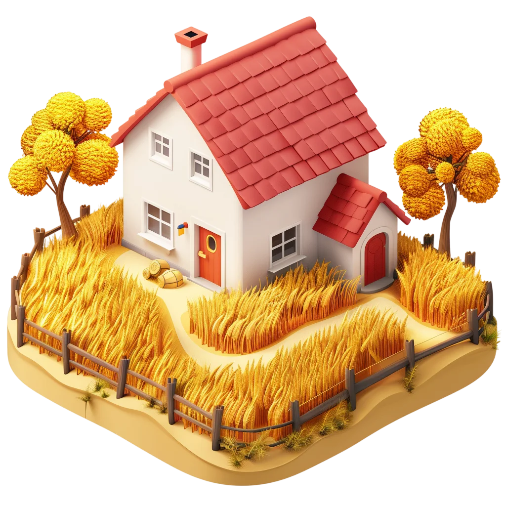 Farmland Farmhouse With Red Roof PNG