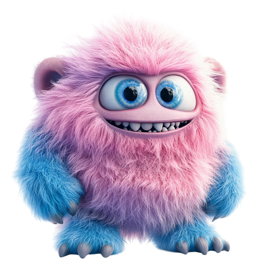 Cute Fluffy Pink And Blue Monster Smile PNG