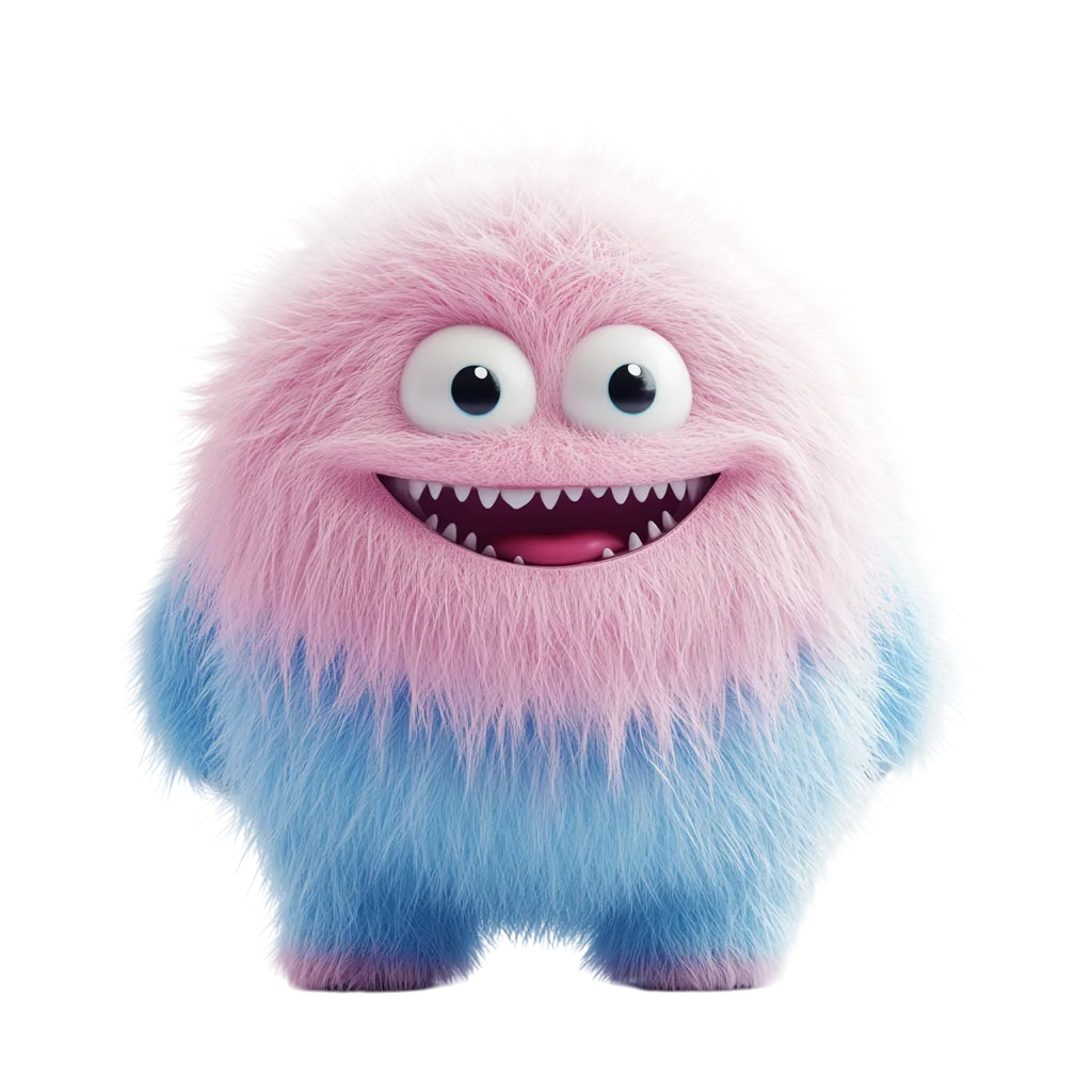 Cute Fluffy Pink And Blue Monster PNG