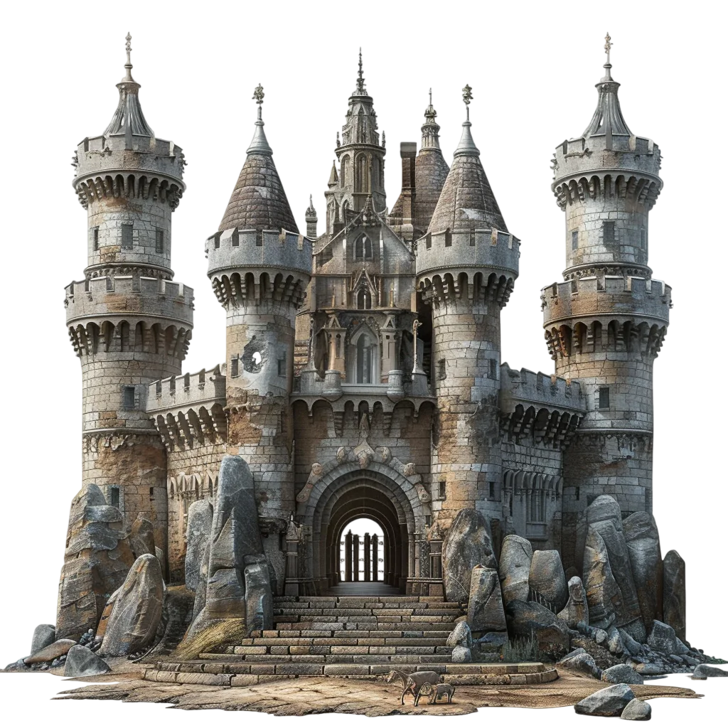Medieval Grand Stone Castle Fortress PNG
