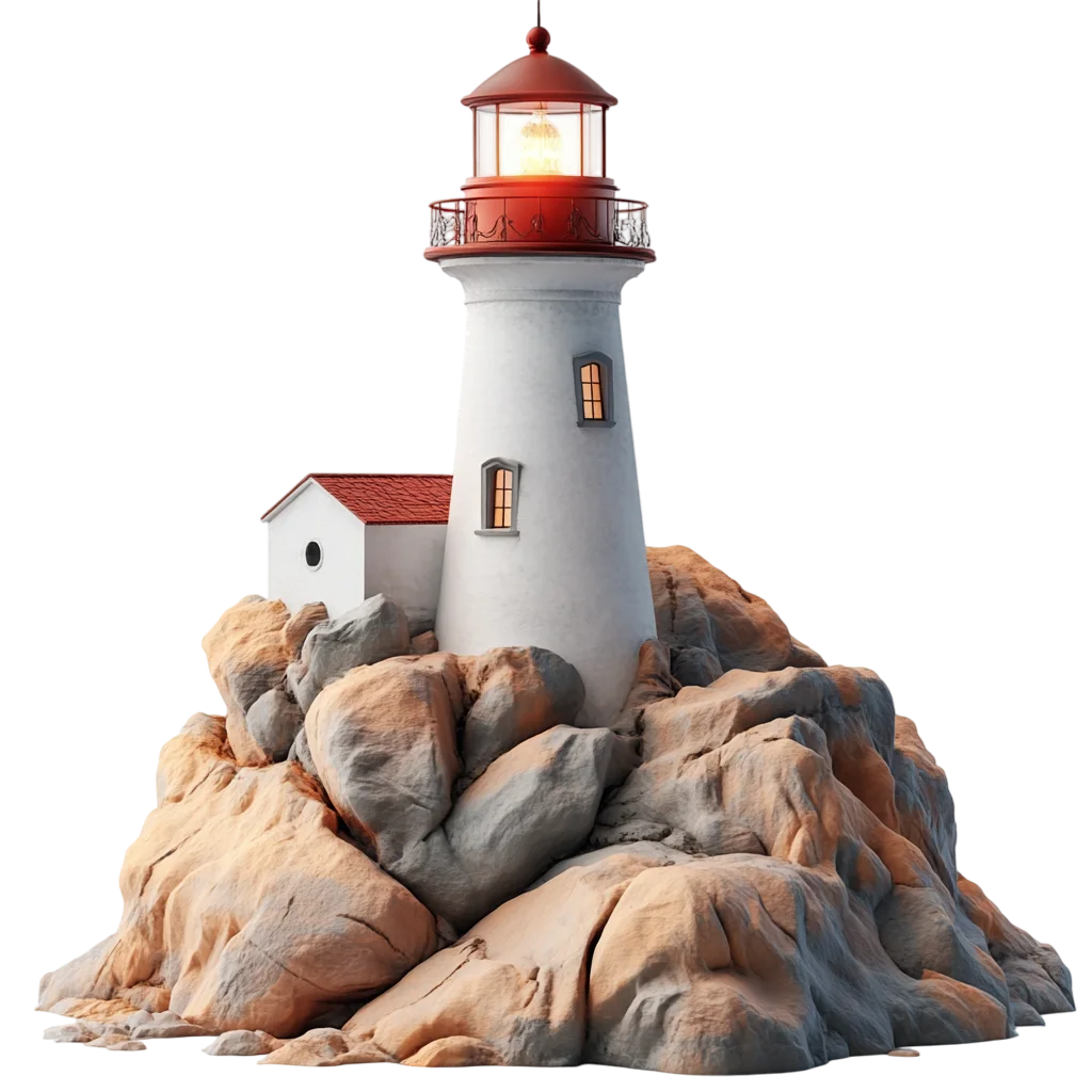 Classic Coastal Lighthouse On Rocks PNG