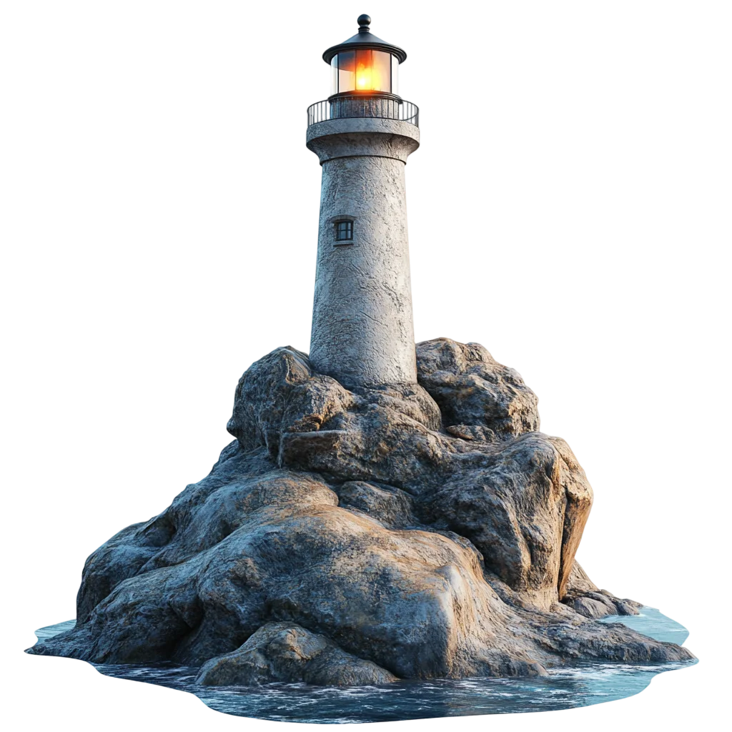 Minimalist Stone Lighthouse On Rock Free PNG
