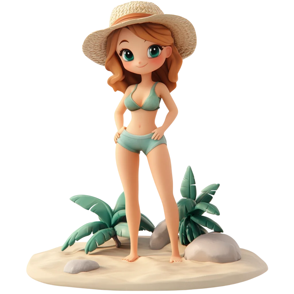 Cute Chibi Summer Girl On Beach Island PNG