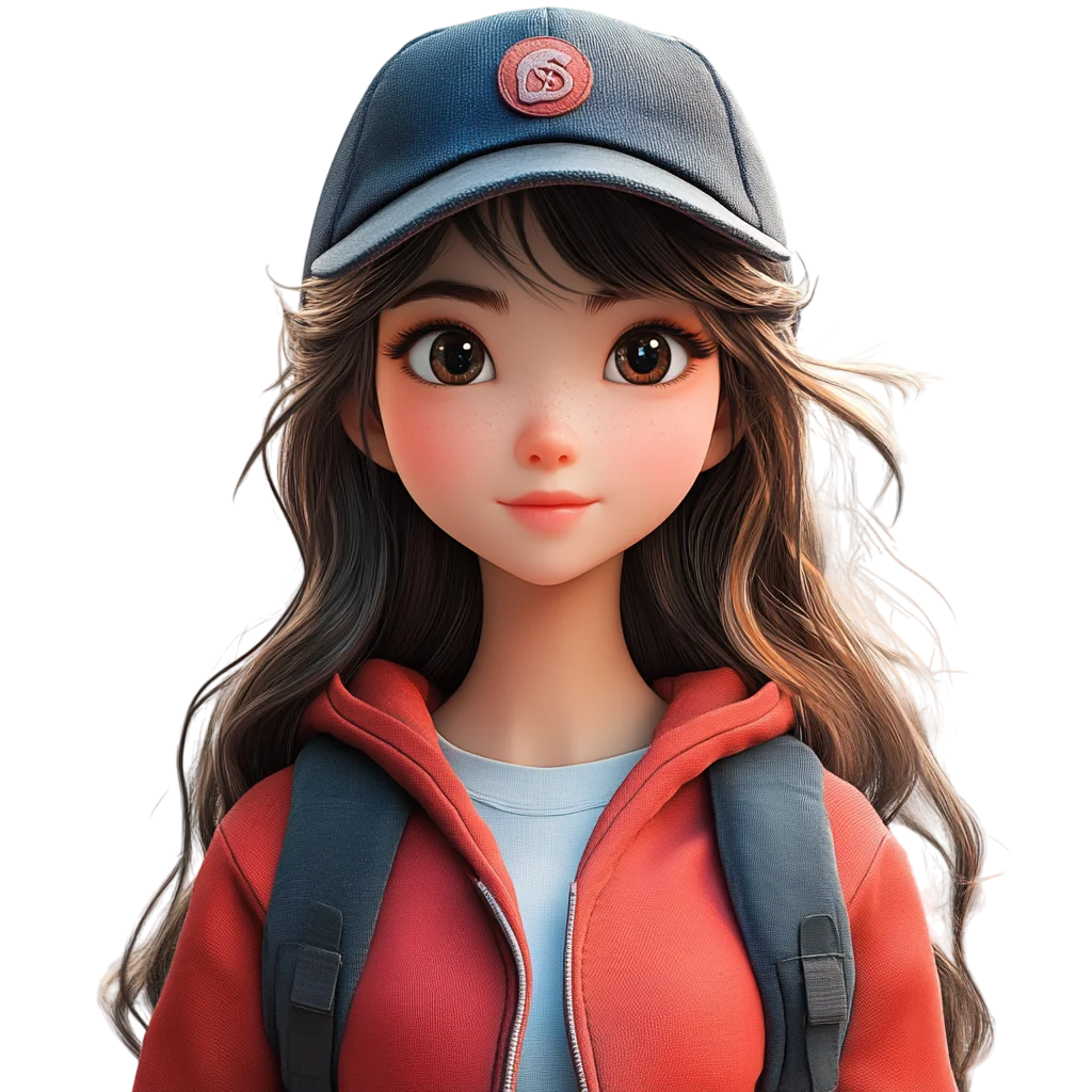 Cute Chibi Girl In Cap And Backpack Free PNG