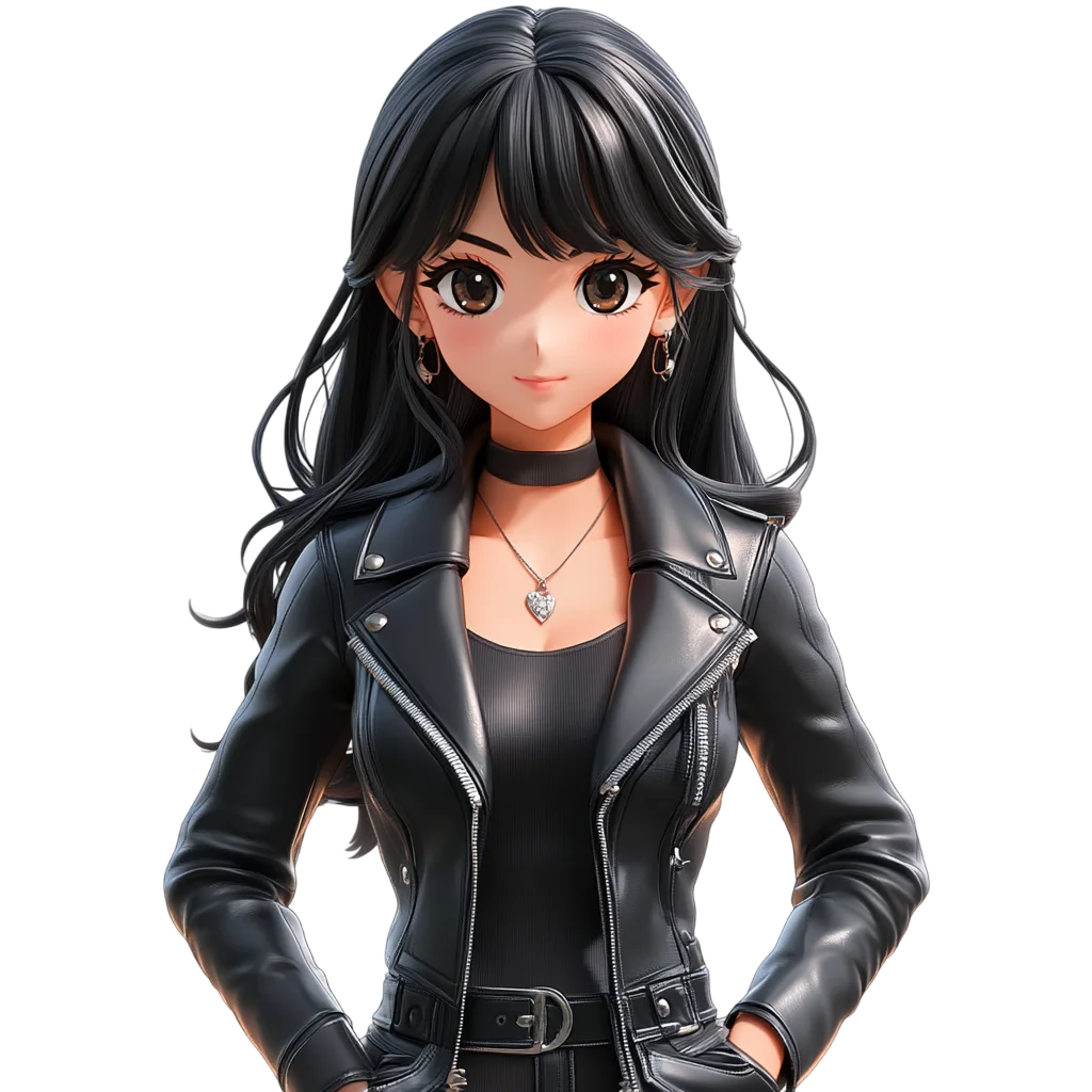 Cute Chibi Leather Jacket Girl Free PNG